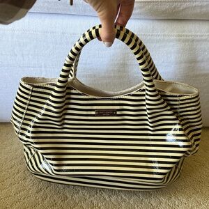 Kate Spade Black and Cream Striped Tote and black wallet